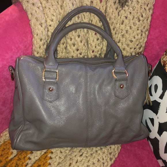 Grey/Gray Leather Satchel with Gold Hardware - Picture 2 of 10